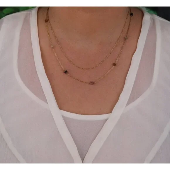 Gold Over Sterling Silver Natural Tourmaline Layered Station Necklace 15 to 17.5 - Picture 2 of 7